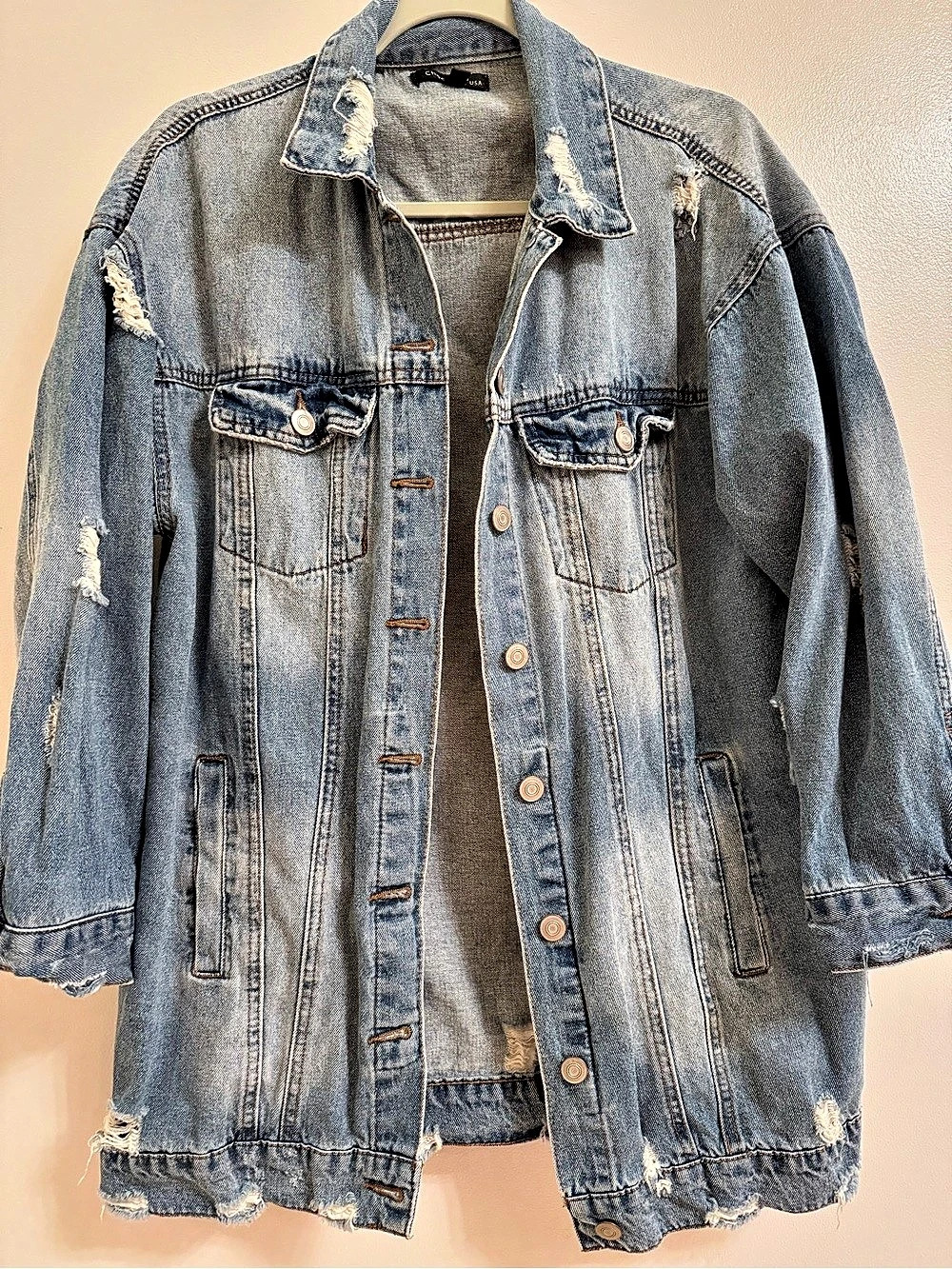 Chocolate USA Distressed Denim Jacket in Blue Size Medium